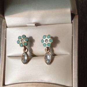 Elegant Gold Toned and Green Floral Earrings